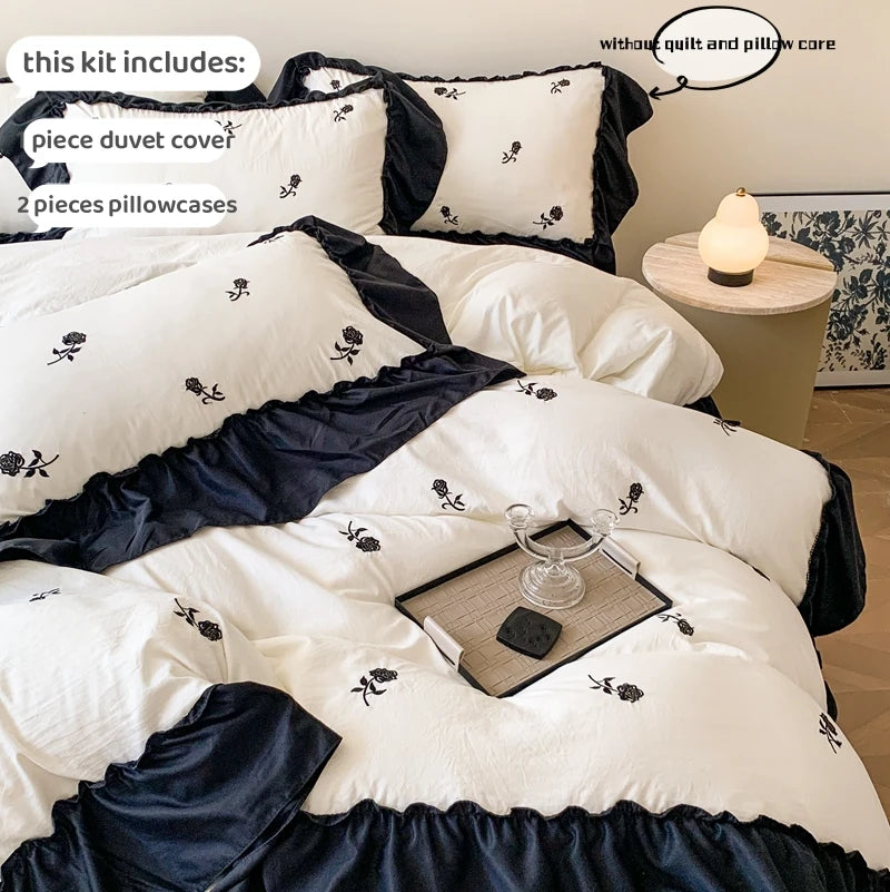 Coquette Twinkle Rose Embroidered Lace Bedding Set