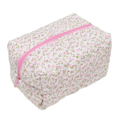 Coquette Floral Puffy Quilted Makeup Bag