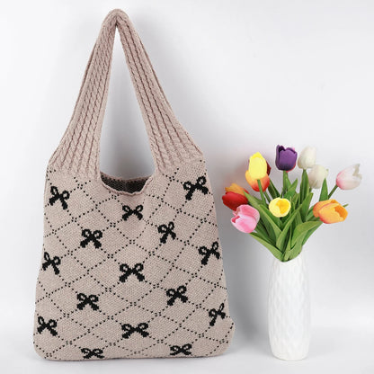 Charming Bow Knit Crochet Tote Bag