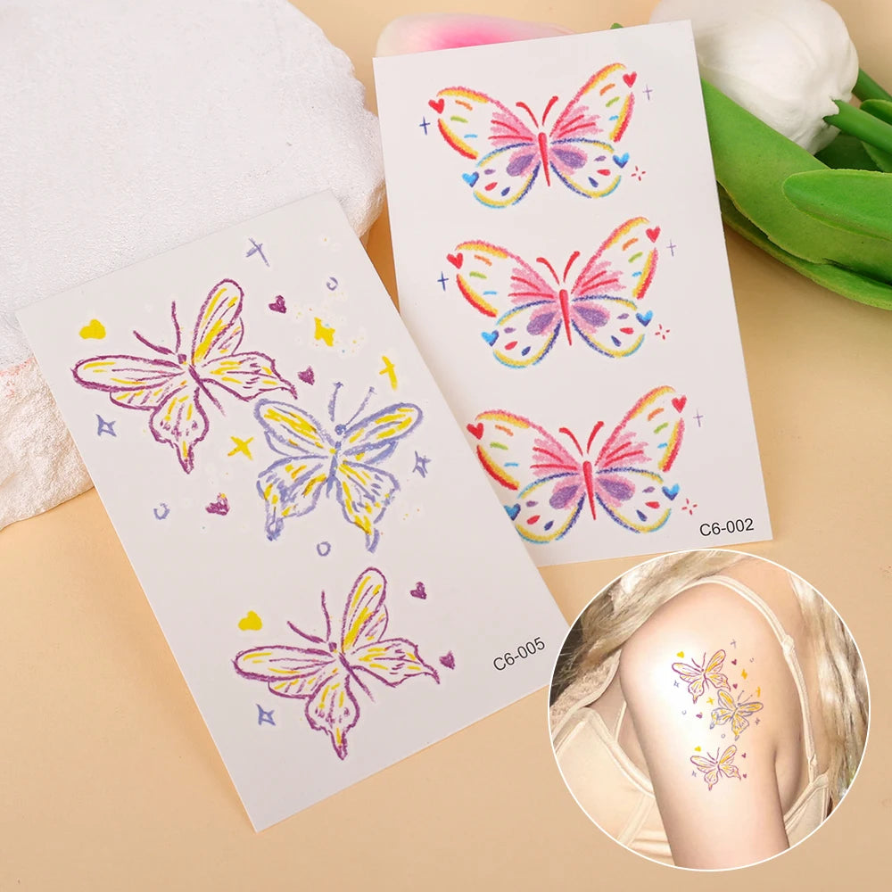Cute Whimsical Heart and Bow Temporary Tattoo Set
