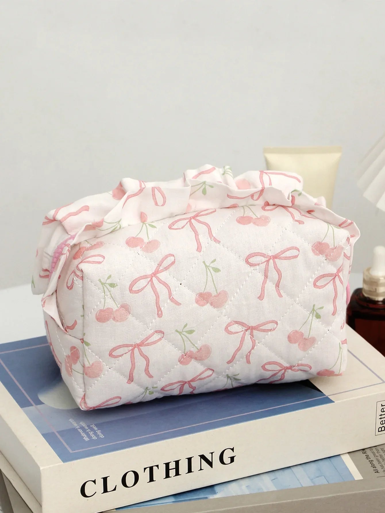 Coquette Floral Quilted Makeup Pouch Set