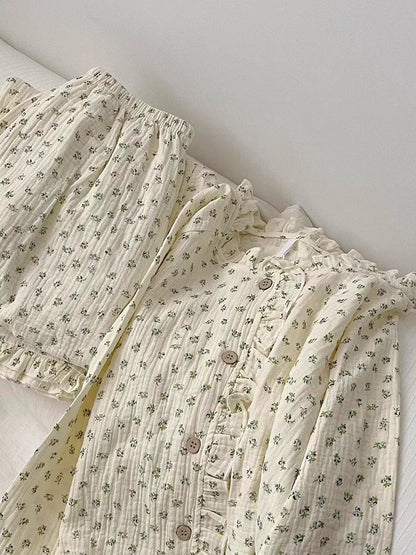 Coquette Soft Floral Ruffled Two-Piece Pajama Set