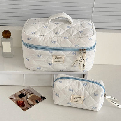 Fashion Blue Bow Quilted Women Cosmetic Bag