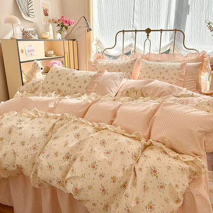 Coquette Floral Cotton Lace Bedding Set