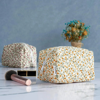 Coquette Floral Puffy Quilted Makeup Bag