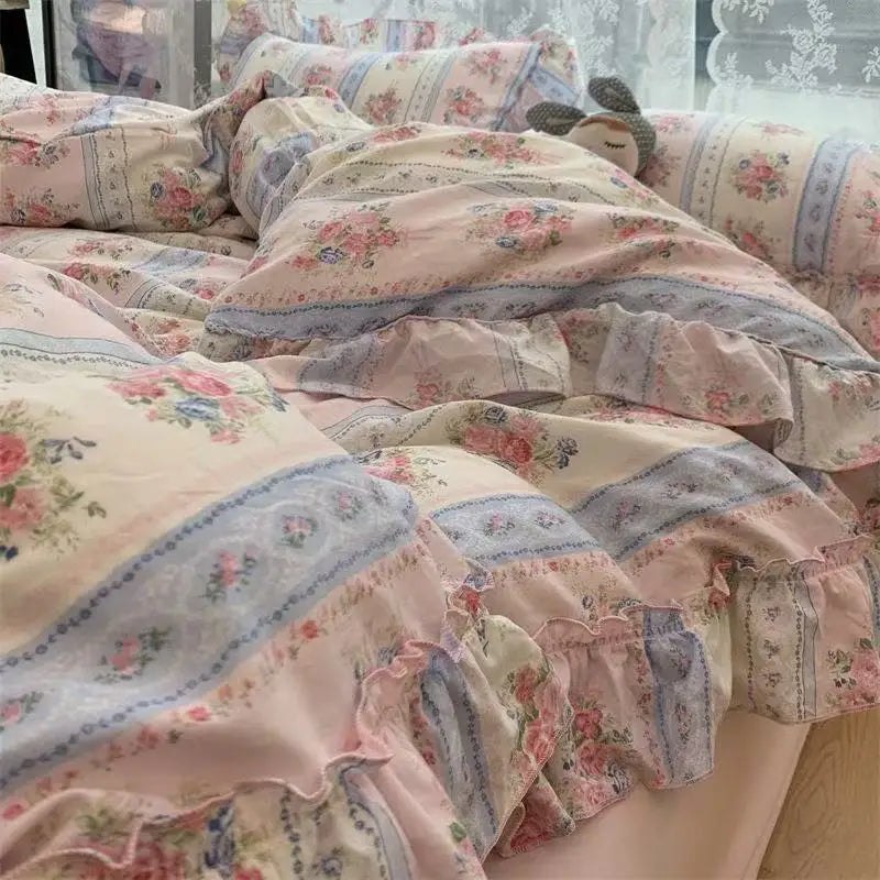 Coquette Vintage Floral Princess Ruffle Lace Bedding Set