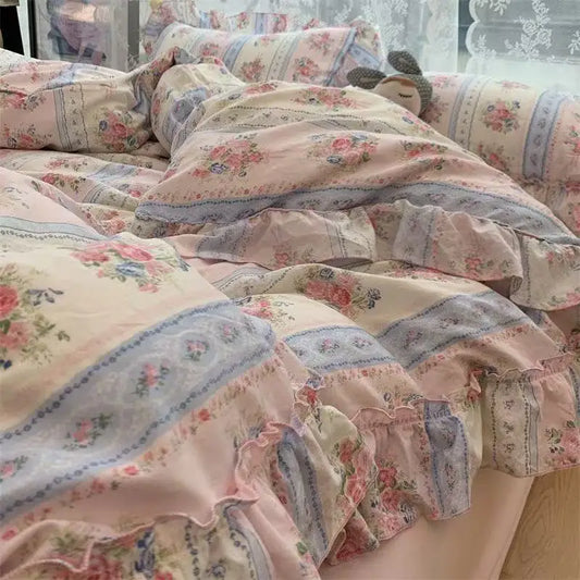 Coquette Vintage Floral Princess Ruffle Lace Bedding Set