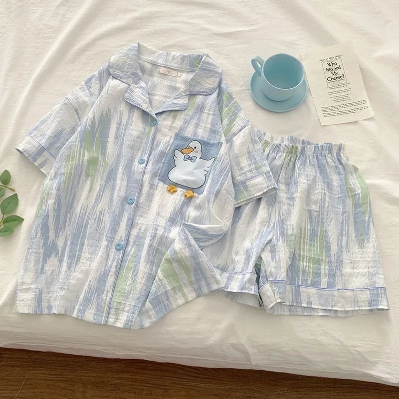 Charming Plaid Pajama Set with Ruffle Accents