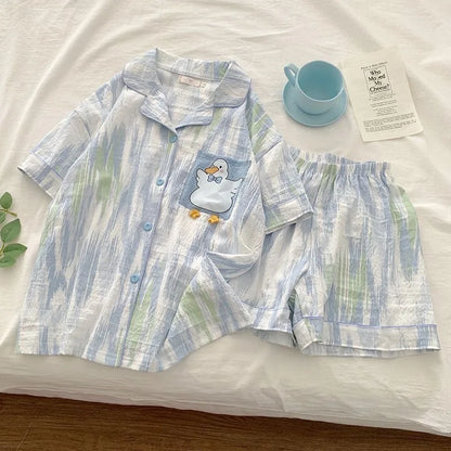 Charming Plaid Pajama Set with Ruffle Accents