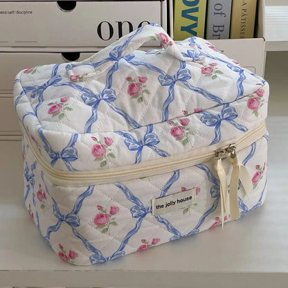 Coquette Large Capacity Floral Quilted Makeup Bag