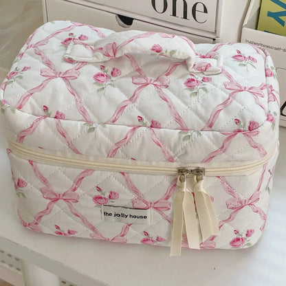 Coquette Large Capacity Floral Quilted Makeup Bag