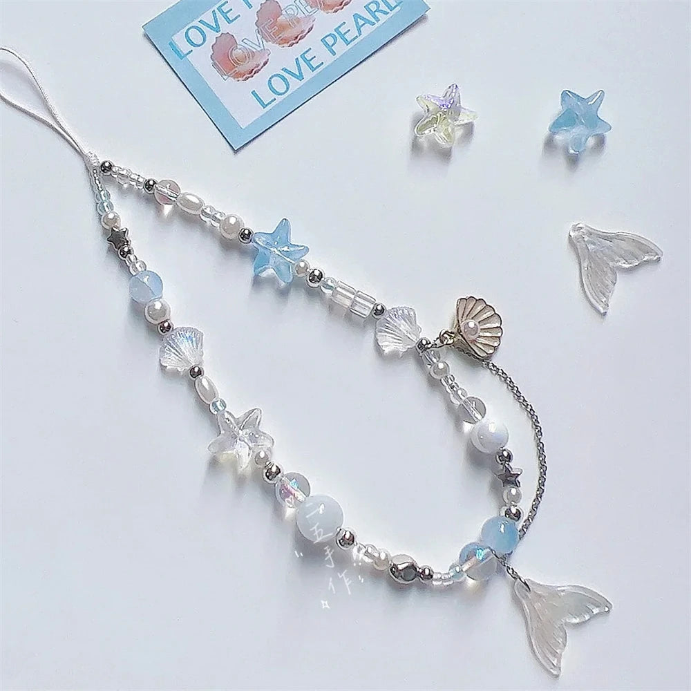 Coquette Dreamy Mermaid Shell Beaded Phone Charm Strap