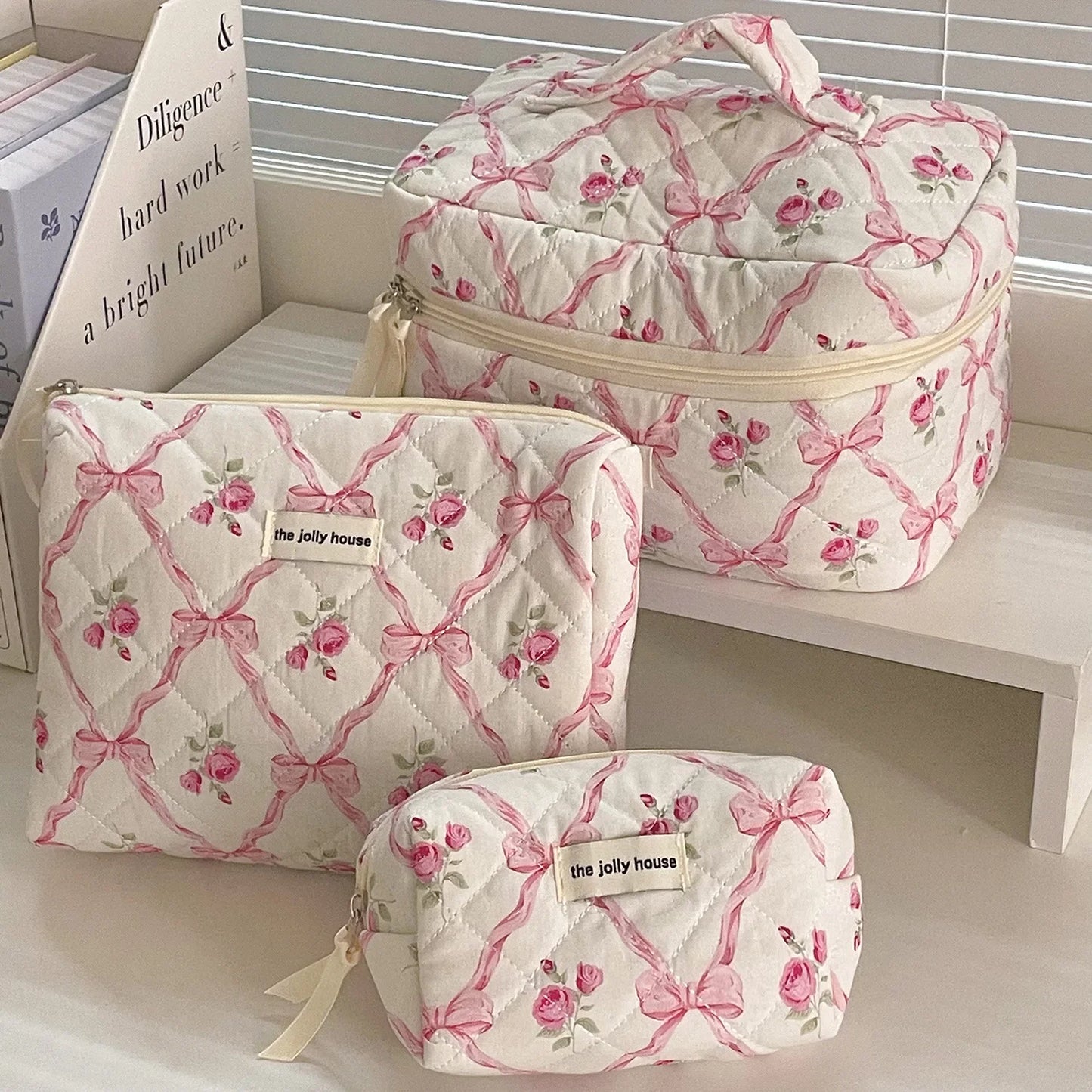 Coquette Large Capacity Floral Quilted Makeup Bag
