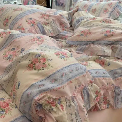 Coquette Vintage Floral Princess Ruffle Lace Bedding Set