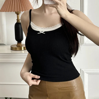 Coquette Sweet Lace Bow Knitted Tank Top