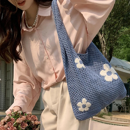 Sweet Flower Knitted Tote Bag
