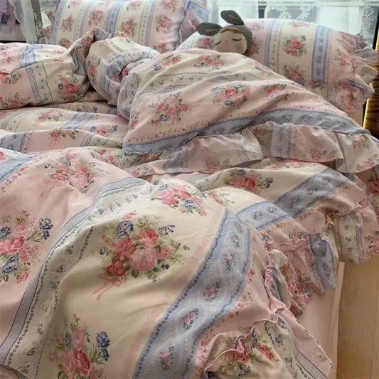 Coquette Vintage Floral Princess Ruffle Lace Bedding Set