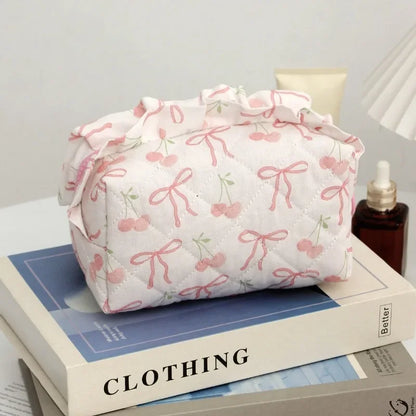 Coquette Floral Quilted Makeup Pouch Set