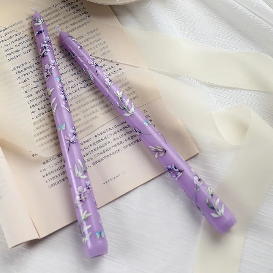Coquette Hand-Painted Rose Scented Taper Candles (2pcs)