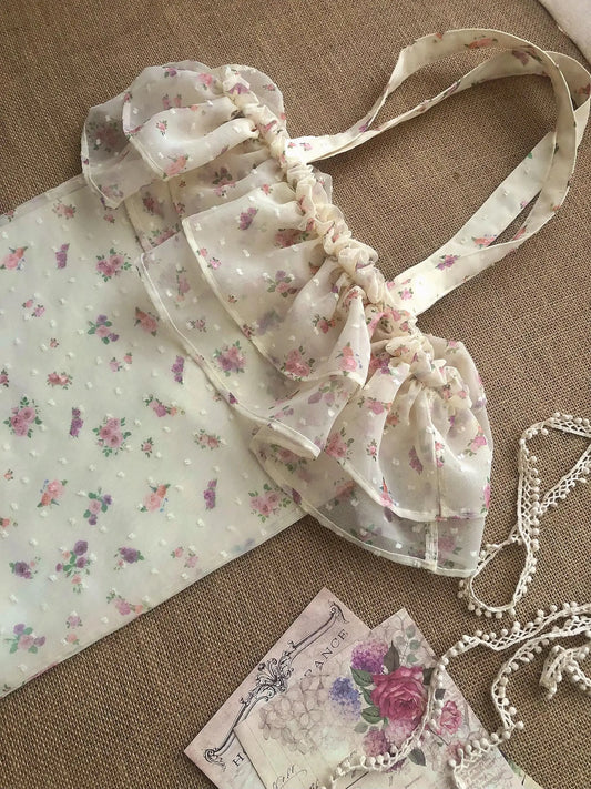Miyagawa Floral Ruffled Edge Tote Bag – Large Capacity & Stylish Design