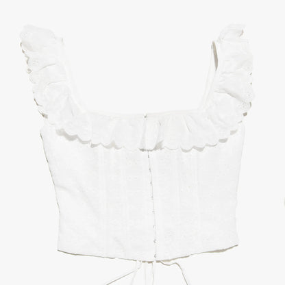Belle Fleur White Ruffle Corset Crop Top