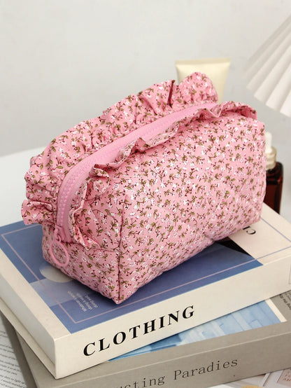 Coquette Floral Quilted Makeup Pouch Set