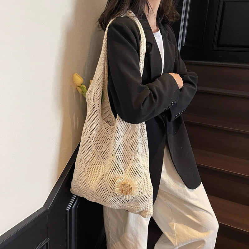 Coquette Crochet Flower Tote Bag