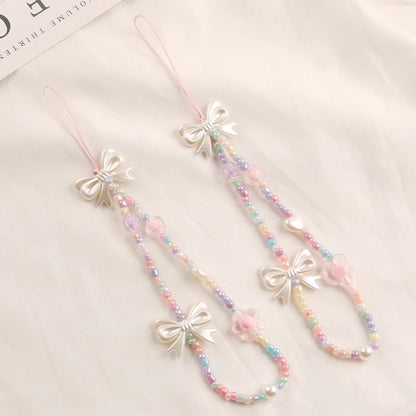 Coquette Cute Crystal Bowknot Pearl Beaded Phone Strap