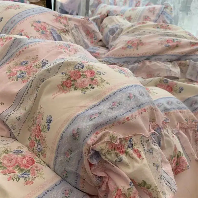Coquette Vintage Floral Princess Ruffle Lace Bedding Set