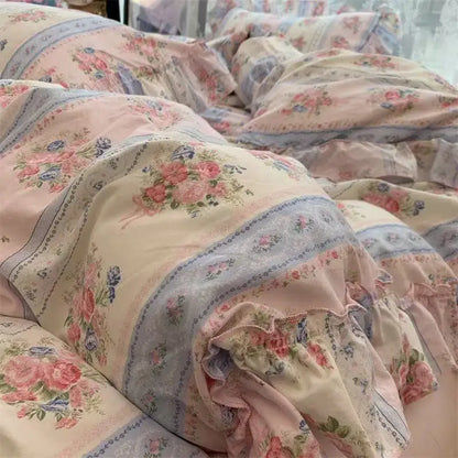 Coquette Vintage Floral Princess Ruffle Lace Bedding Set