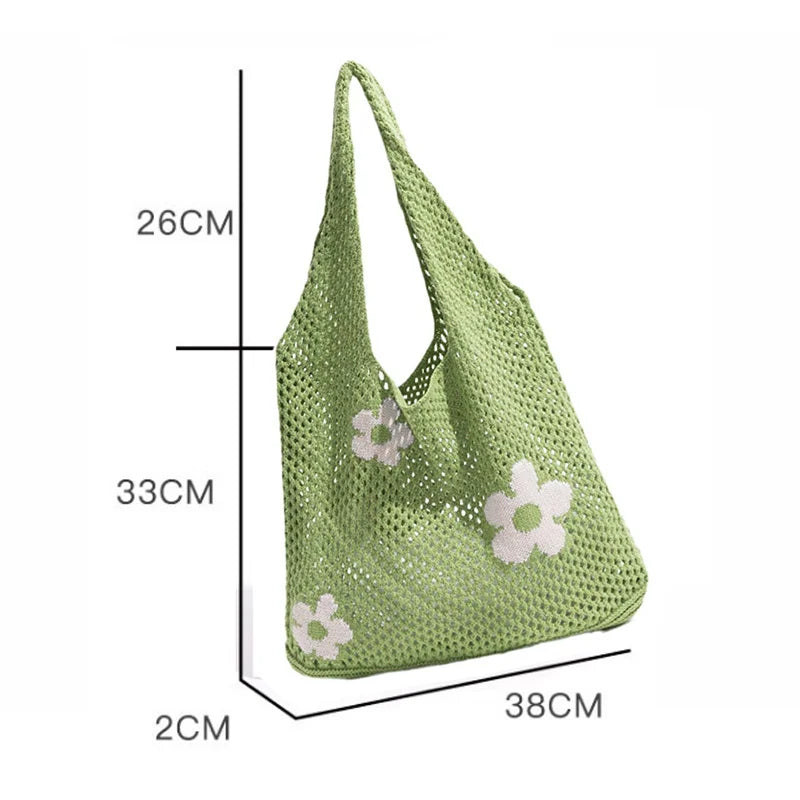 Sweet Flower Knitted Tote Bag