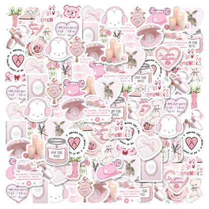 Coquette Cute Bunny & Bear Pink Graffiti Stickers