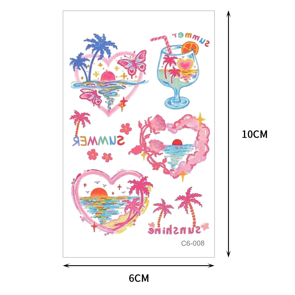 Cute Whimsical Heart and Bow Temporary Tattoo Set