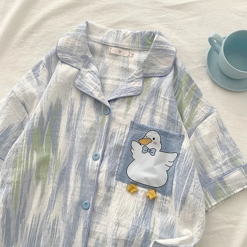 Charming Plaid Pajama Set with Ruffle Accents