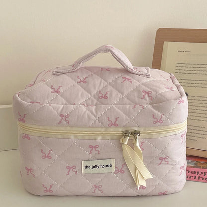 Coquette Pink Bowknot Quilted Cosmetic Bag