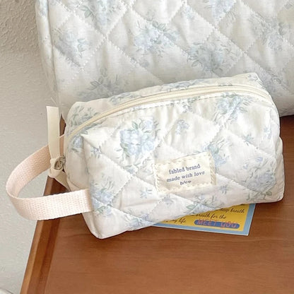 Coquette Bloom Girl Floral Quilted Makeup Bag