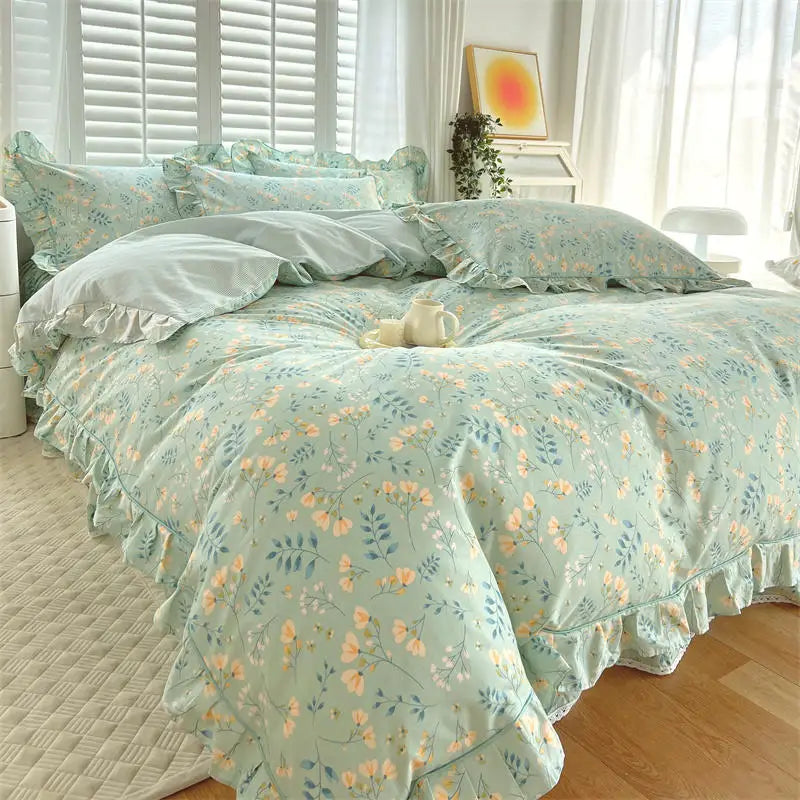 Coquette Bonenjoy Pink Ruffle Floral Bedding Set