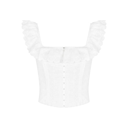 Belle Fleur White Ruffle Corset Crop Top