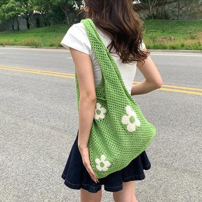 Sweet Flower Knitted Tote Bag
