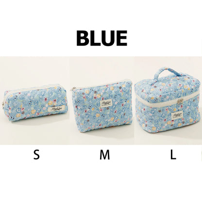 Cute Quilted Cotton Makeup Bag - Portable Zipper Cosmetic Organizer for Women and Girls