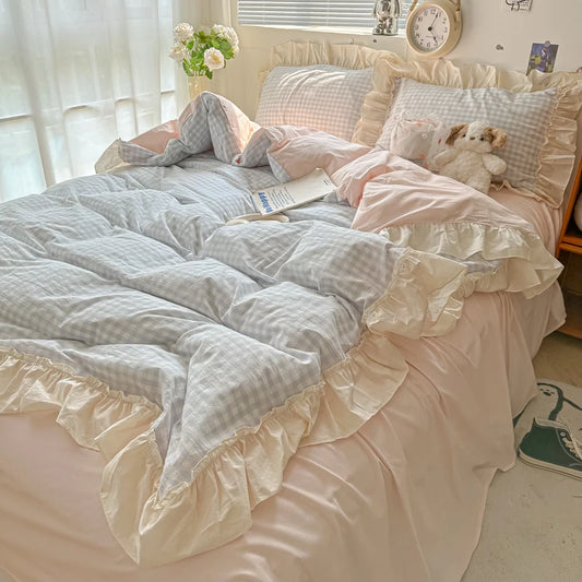 Cute Coquette Ruffled Pink & Gingham Bedding Set