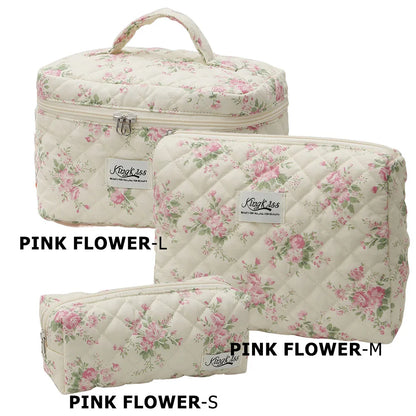 Cute Quilted Cotton Makeup Bag - Portable Zipper Cosmetic Organizer for Women and Girls