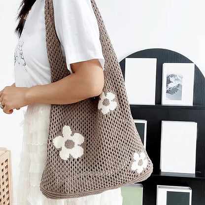 Sweet Flower Knitted Tote Bag