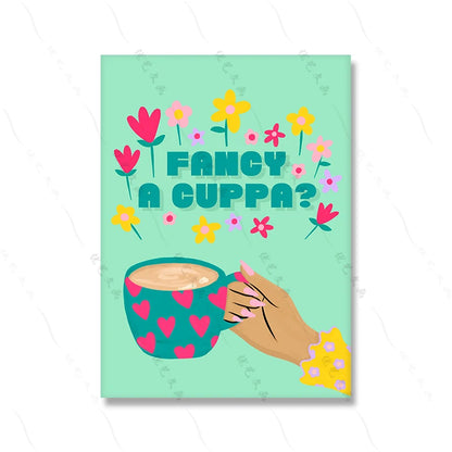 Pink Coffee Cup Abstract Cartoon Art Canvas Print