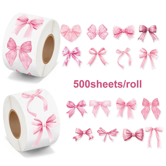 Coquette Pink Bow Seal Stickers Roll（500pcs）