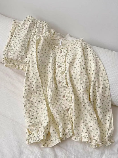 Coquette Soft Floral Ruffled Two-Piece Pajama Set