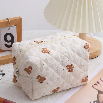 Coquette Floral Bow Cotton Makeup Bag