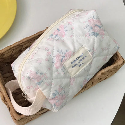 Coquette Bloom Girl Floral Quilted Makeup Bag