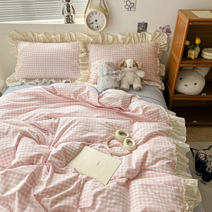 Cute Coquette Ruffled Pink & Gingham Bedding Set