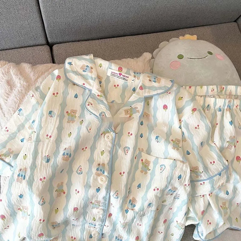 Charming Plaid Pajama Set with Ruffle Accents